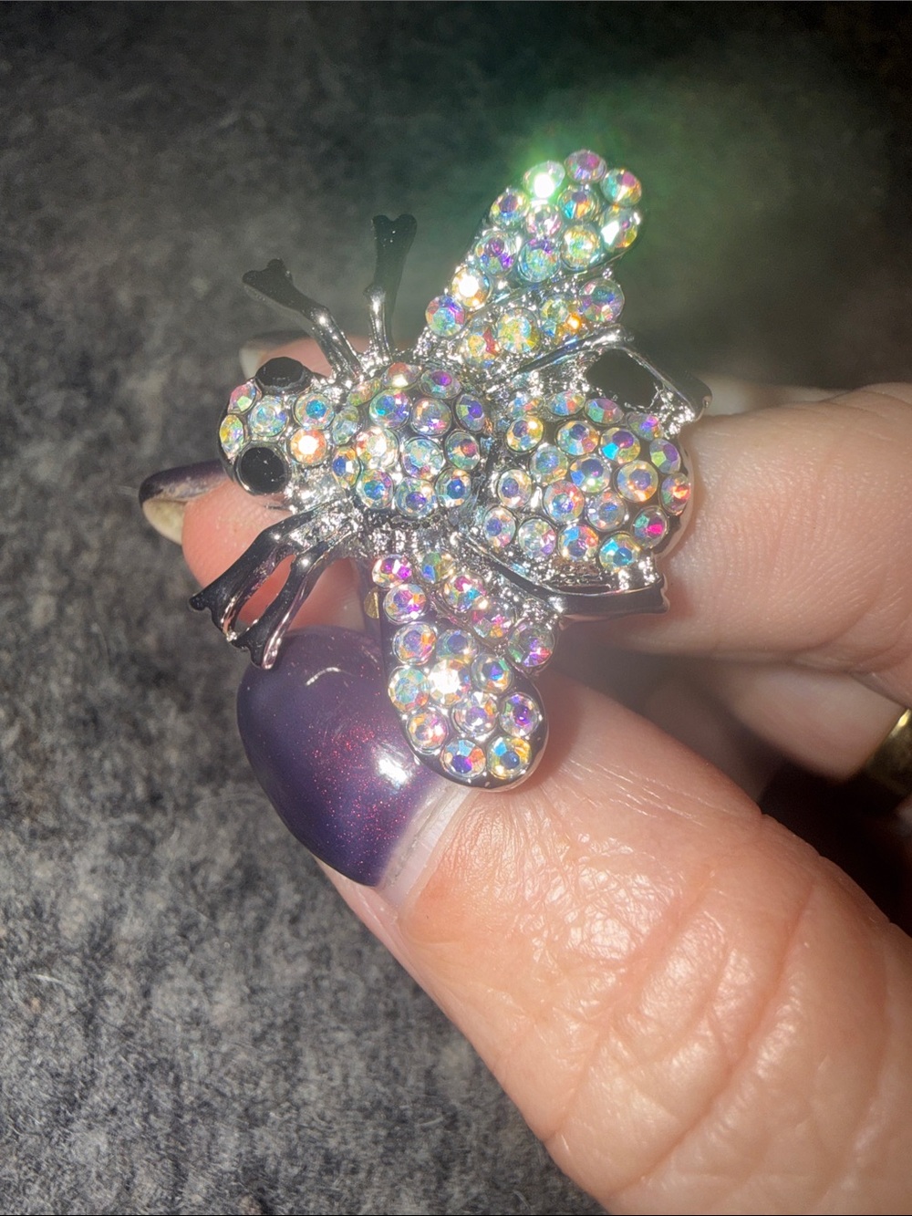 Crystal Bee Stretch Ring- Iridescent Multicolor Sparkle Bee.